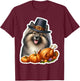 Thanksgiving Keeshond Dog Owner Lover Funny Pilgrim Turkey T-Shirt - T-Shirt | Maroon