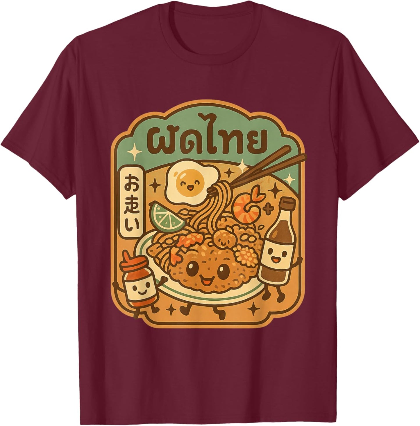 Pad Thai Kawaii Noodles Cartoon Asian Food Lover Design T-Shirt - T-Shirt | Maroon
