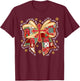 Oh Come Let Us Adore Him Jesus Coquette Bow Cross Patchwork T-Shirt - T-Shirt | Maroon