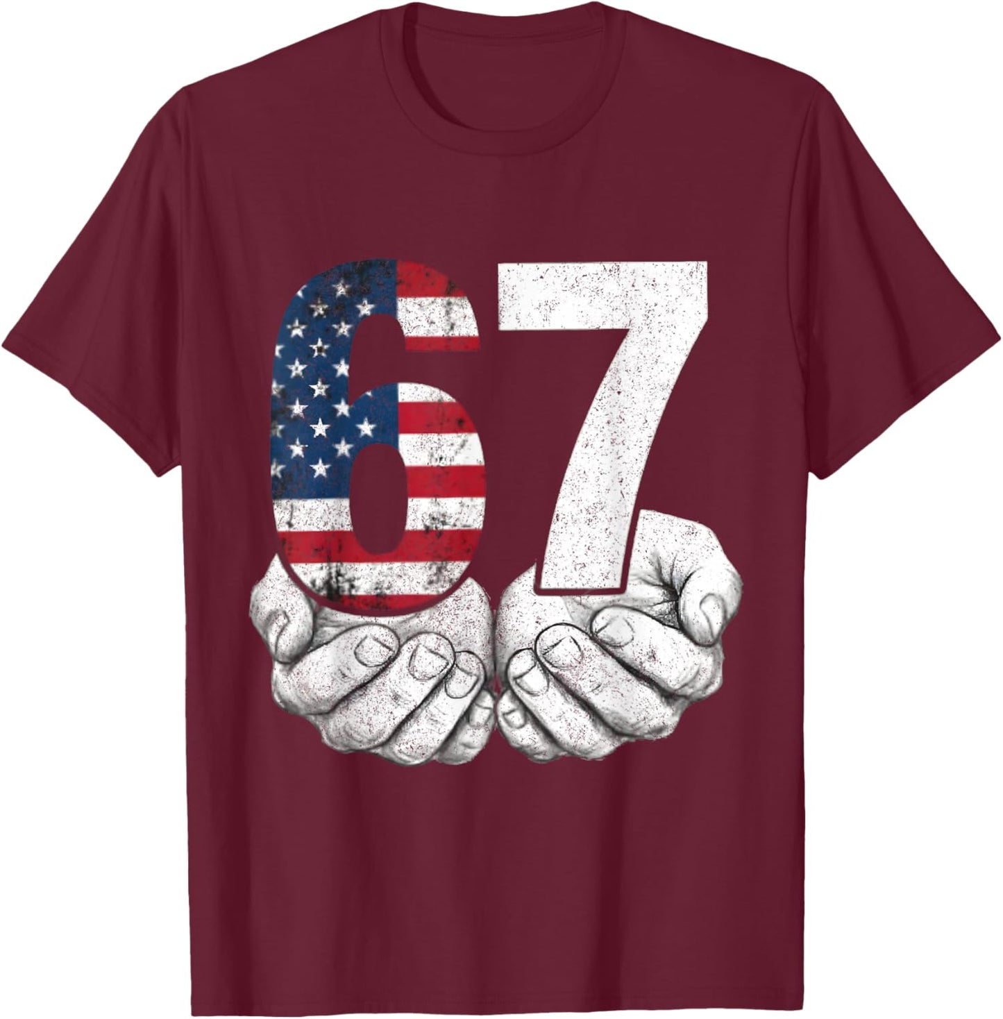 Funny Six Seven 6 7 Meme Gen Alpha Slang 6 7 Hands 6-7 T-Shirt - T-Shirt | Maroon