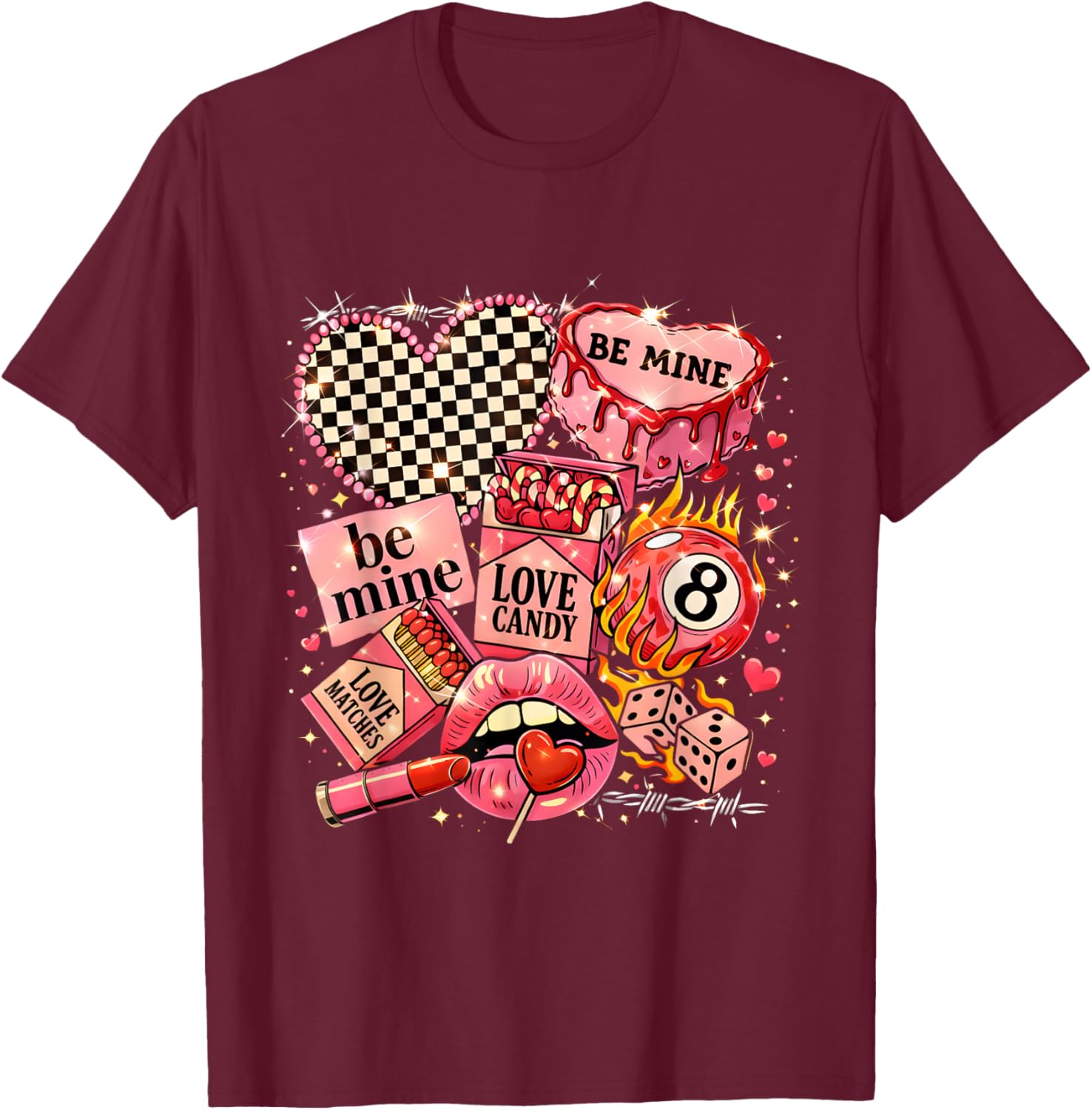 Retro Punk Valentine Collage Love Candy Heart Design T-Shirt - T-Shirt | Maroon