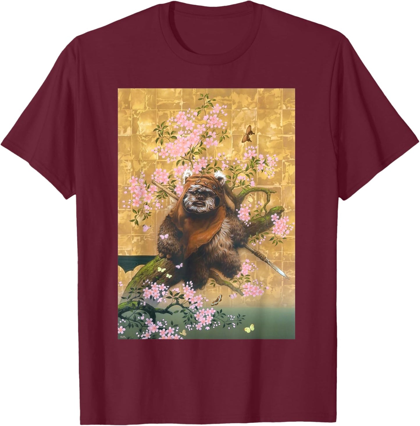 Star Wars Wicket the Ewok Spring Cherry Blossoms Sakura Art T-Shirt - T-Shirt | Maroon