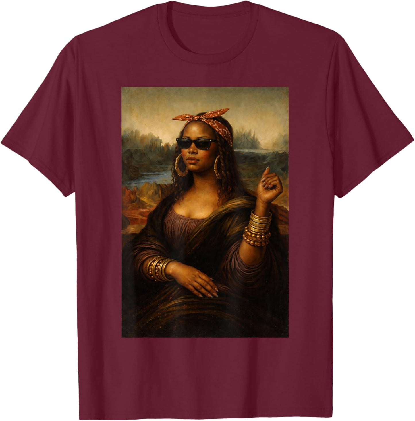 Black History Month African American Woman Black Mona Lisa T-Shirt - T-Shirt | Maroon