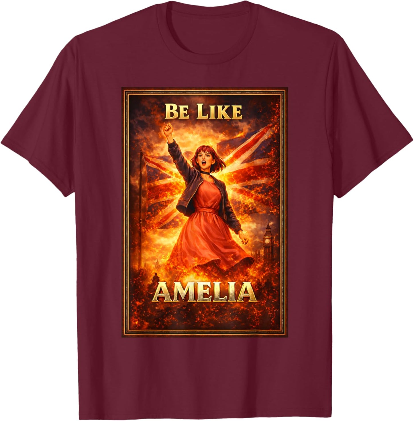 Be Like Amelia Vintage Union Jack British UK England T-Shirt - T-Shirt | Maroon