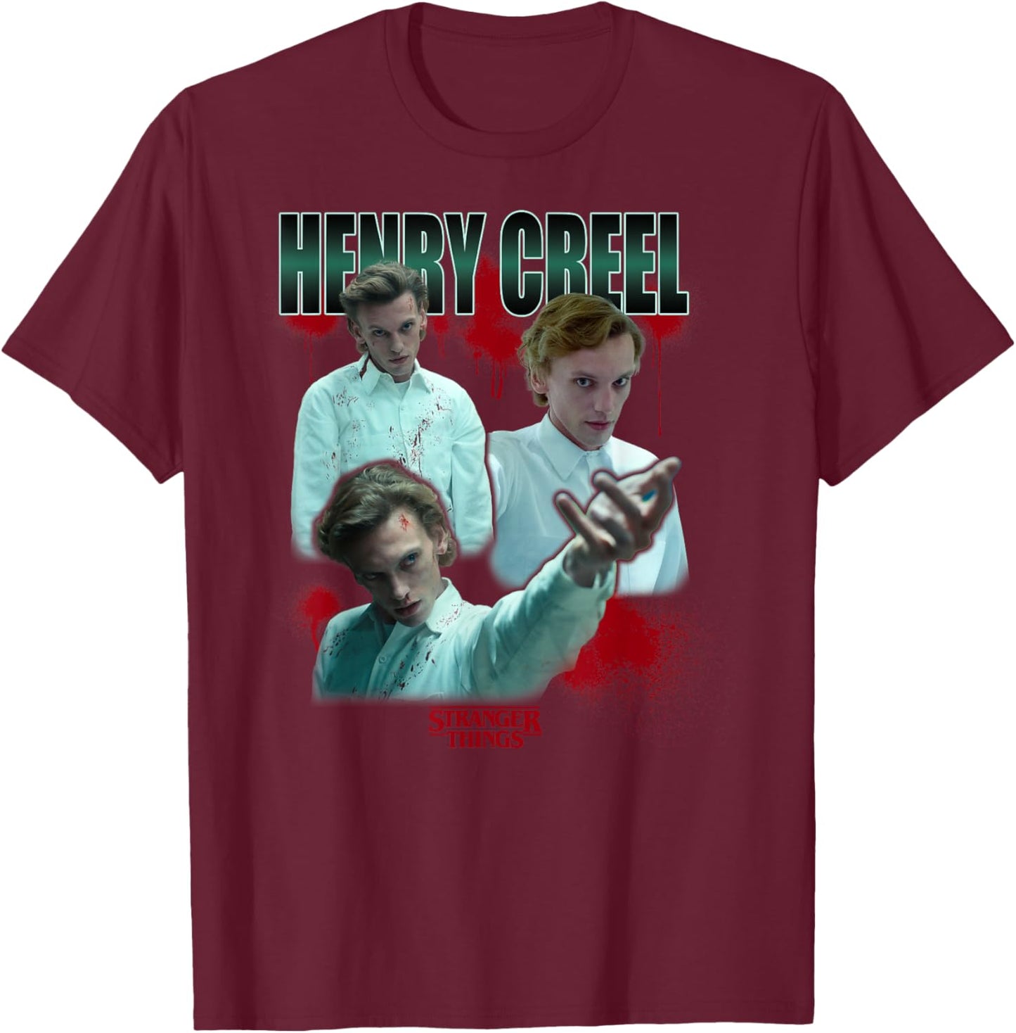 Stranger Things Henry Creel Powers Blood Splatter T-Shirt - T-Shirt | Maroon