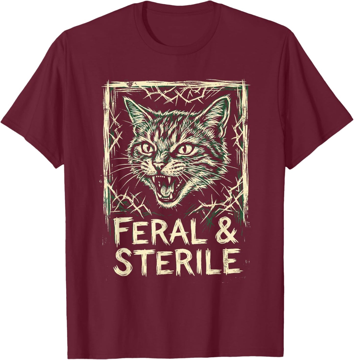 Feral & Sterile Cat TNR Advocate Wild Feline Grunge Art T-Shirt - T-Shirt | Maroon
