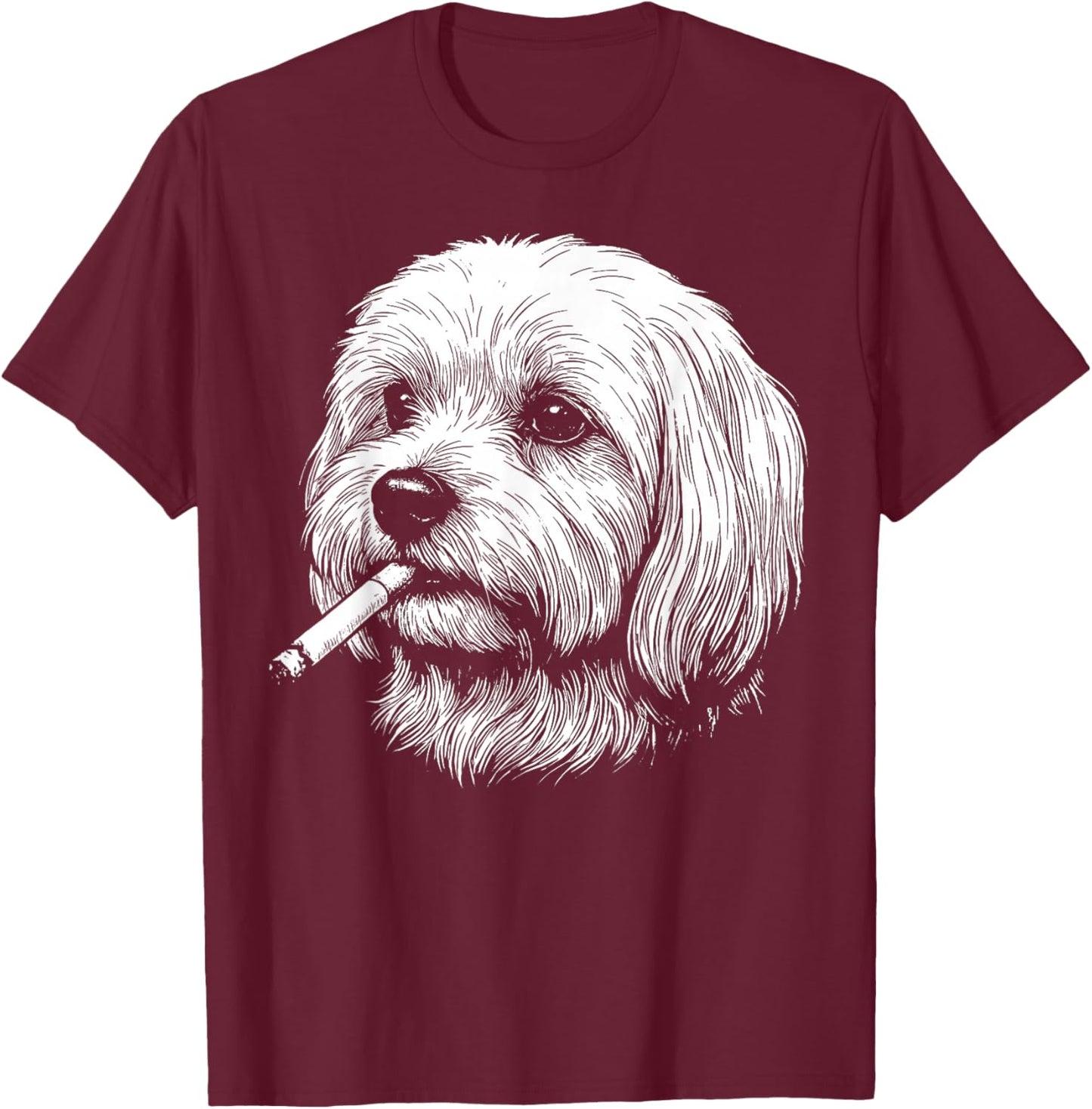 Funny Smoking Dog Meme Maltese Smoking Meme Cigarette Gen Z T-Shirt - T-Shirt | Maroon