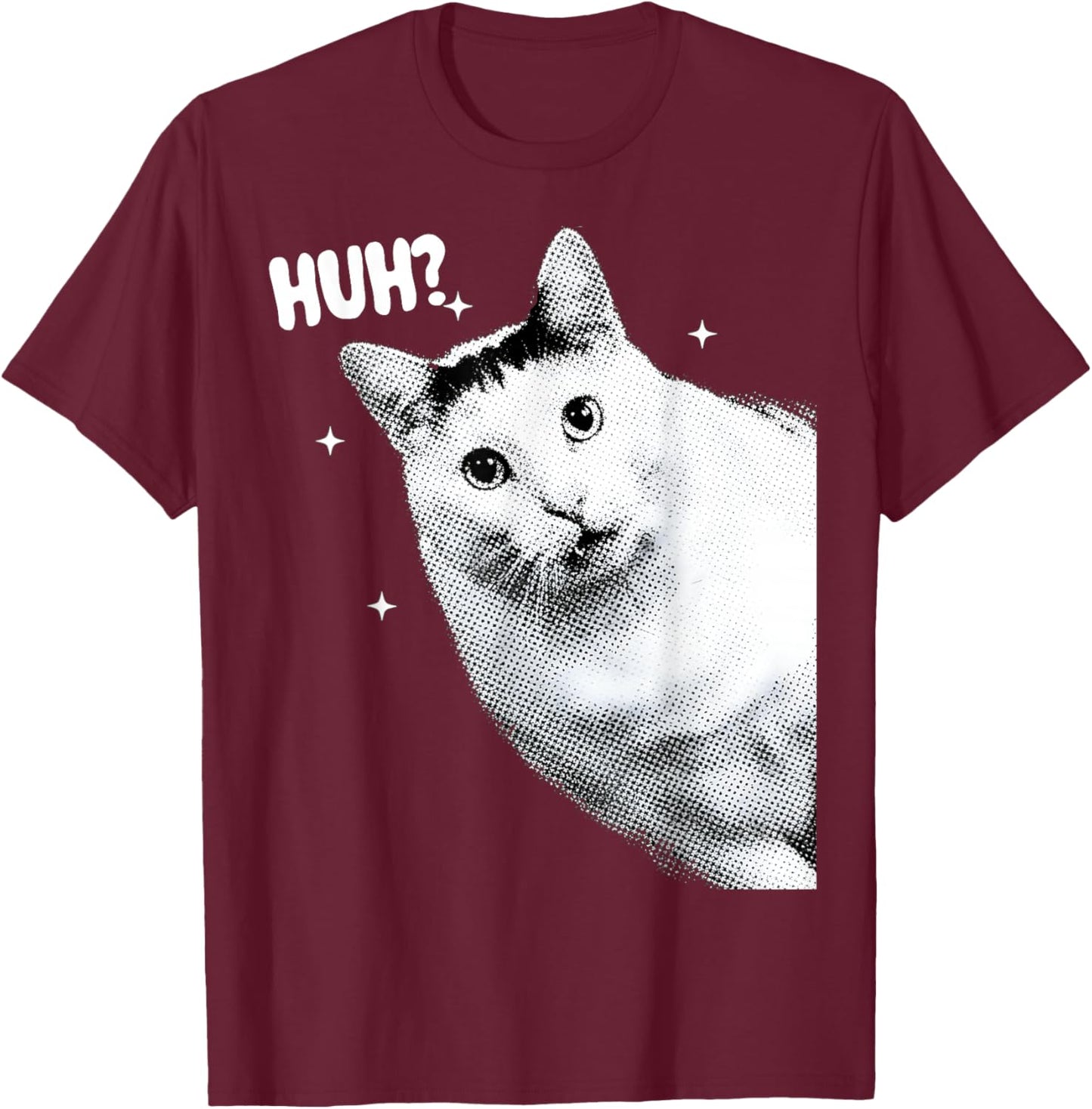 Y2K Funny Huh Cat Meme Retro Cat Vintage Kitty Humor Shirt T-Shirt - T-Shirt | Maroon