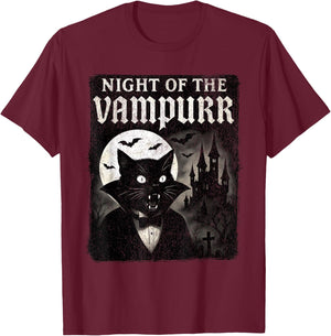 Night of The Vampurr - Halloween Vampire Cat T-Shirt - T-Shirt | Maroon