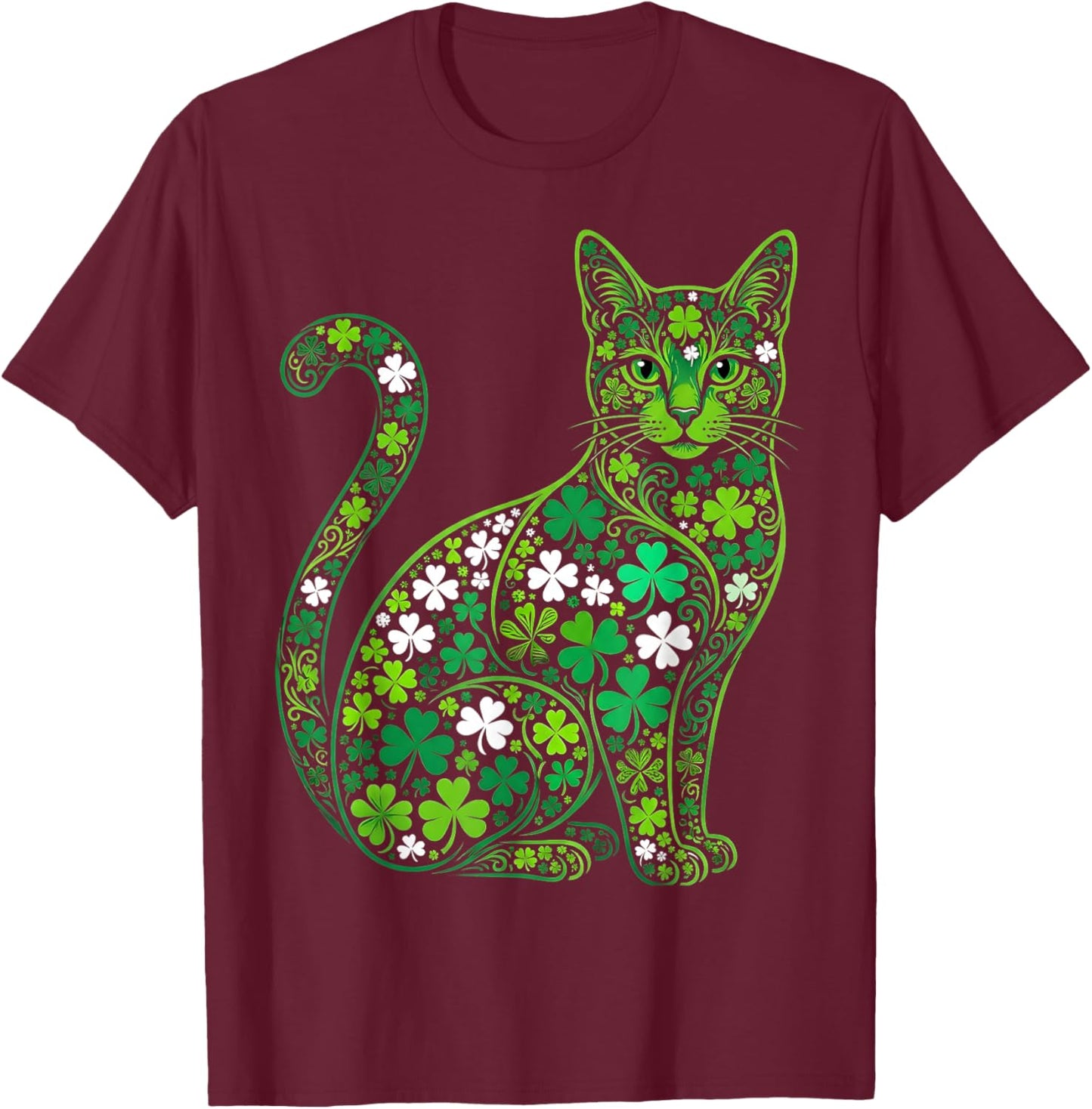 Shamrock Cat Saint Patrick Day Green Cat Saint Pattys T-Shirt - T-Shirt | Maroon