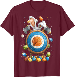 Axe Throwing Axe Thrower Easter Rabbit Eggs Bunny Ears T-Shirt - T-Shirt | Maroon