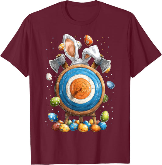 Axe Throwing Axe Thrower Easter Rabbit Eggs Bunny Ears T-Shirt - T-Shirt | Maroon
