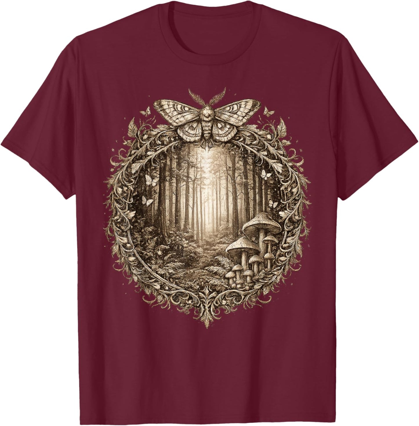 Cute Fairycore Floral Moth Aesthetic Girls Women Graphic T-Shirt - T-Shirt | Maroon