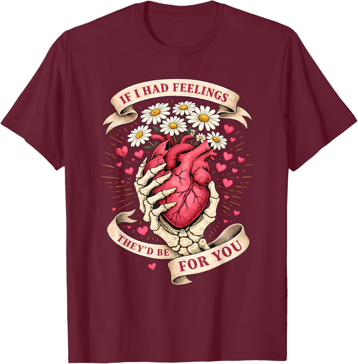 Skeleton Hand with Heart Valentines Day Women T-Shirt - T-Shirt | Maroon