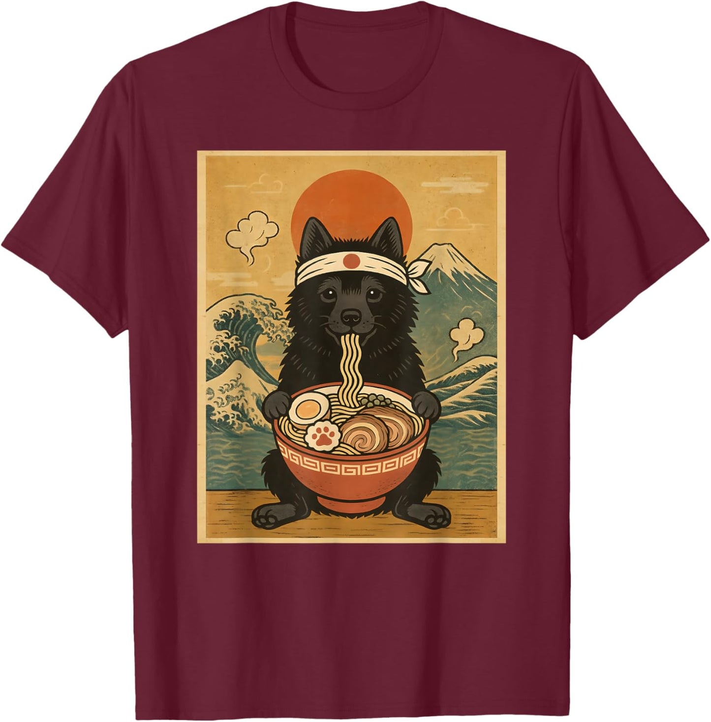 Kawaii Schipperke Japanese Ramen Noodles T-Shirt - T-Shirt | Maroon