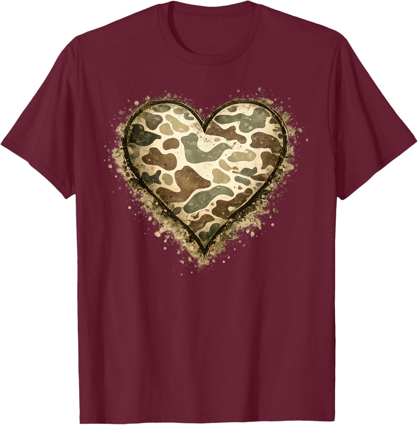 Valentines Camo Heart Love Hunting Tactical Men Women Kids T-Shirt - T-Shirt | Maroon