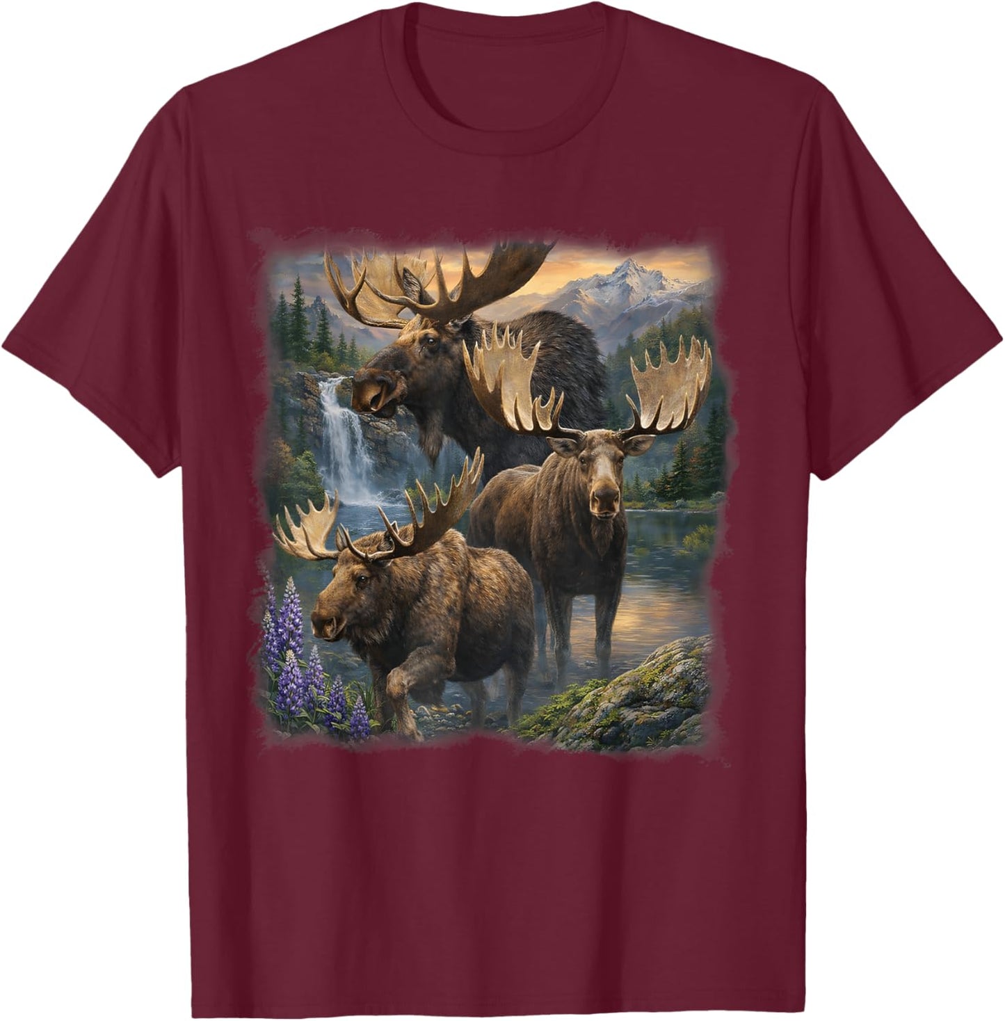 Vintage Moose 90s Graphic Style Retro Wildlife Nature T-Shirt - T-Shirt | Maroon