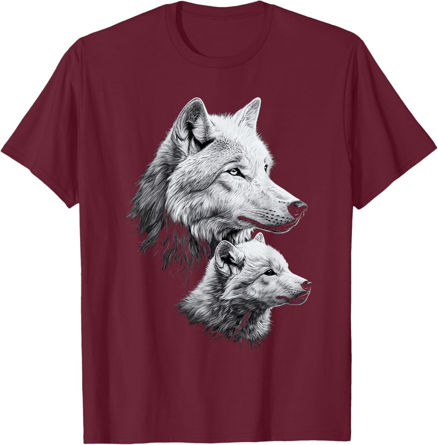 Wolf and Wolf Cub Men Wolf Lover Women Girls Cute Wolf T-Shirt - T-Shirt | Maroon