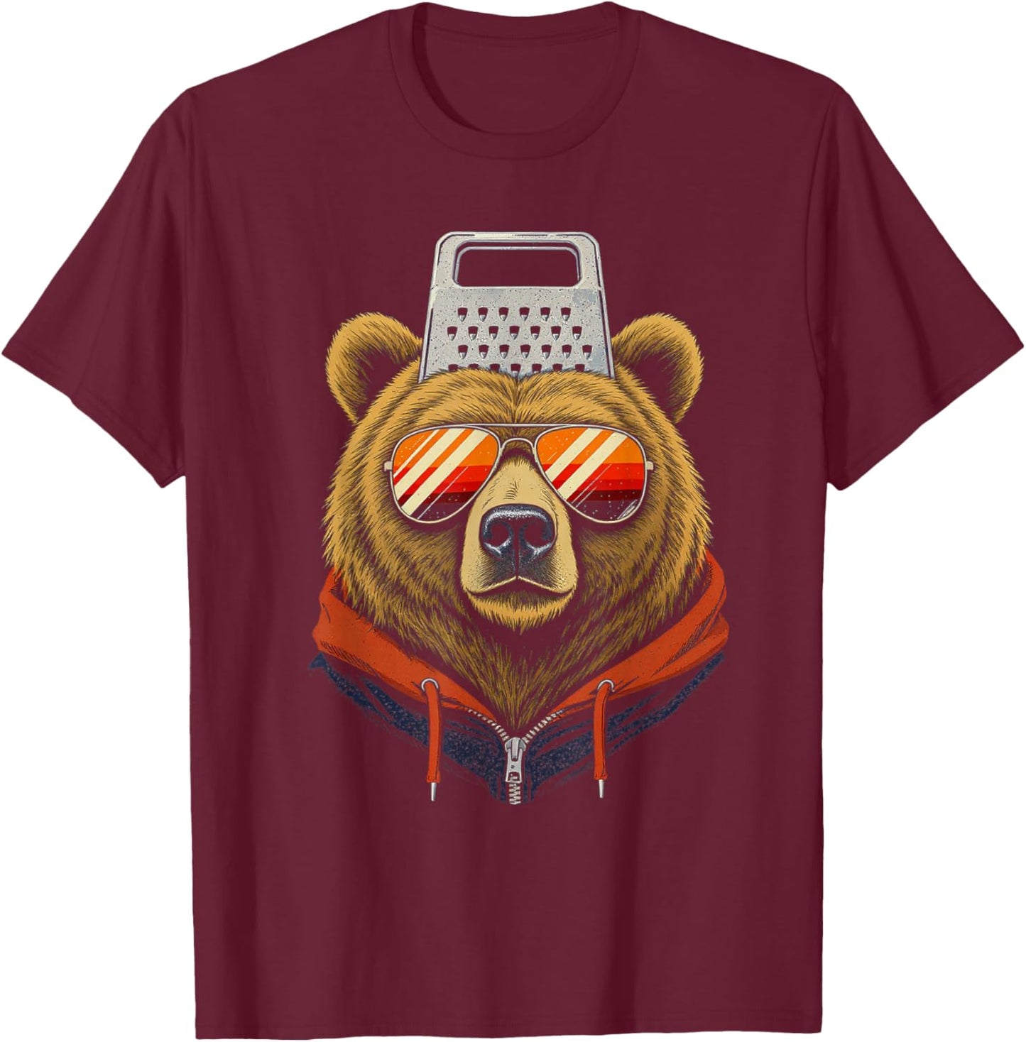 Funny Retro Bear with a Grater Hat Cheese Grater Hat Foam T-Shirt - T-Shirt | Maroon