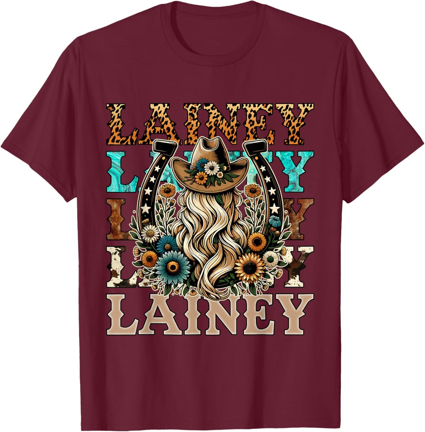 Girl Lainey Name Personalized Name Cowgirl T-Shirt - T-Shirt | Maroon