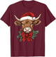 Highland Cow Christmas Santa Hat Mooey Xmas Heifer Pajamas T-Shirt - T-Shirt | Maroon