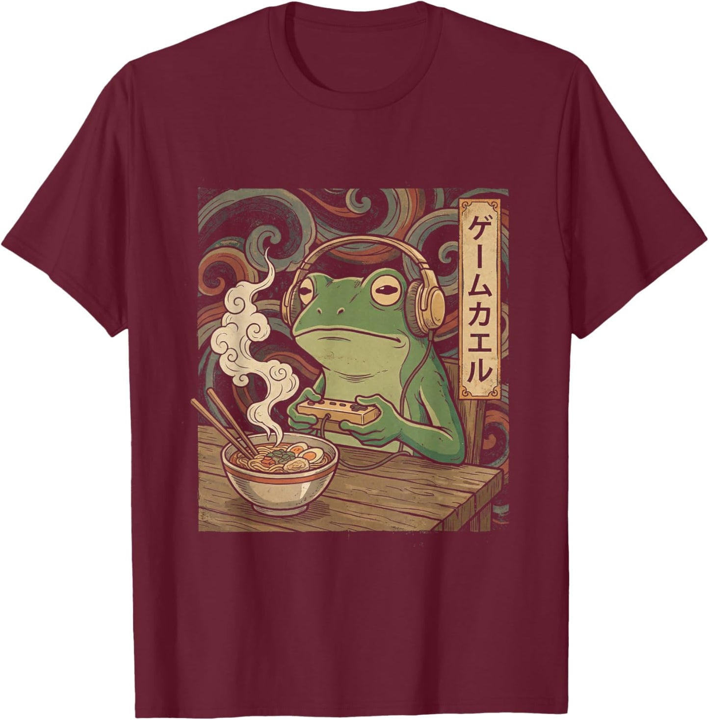Japanese Gamer Frog Art Men Women Boys Ramen Gaming T-Shirt - T-Shirt | Maroon