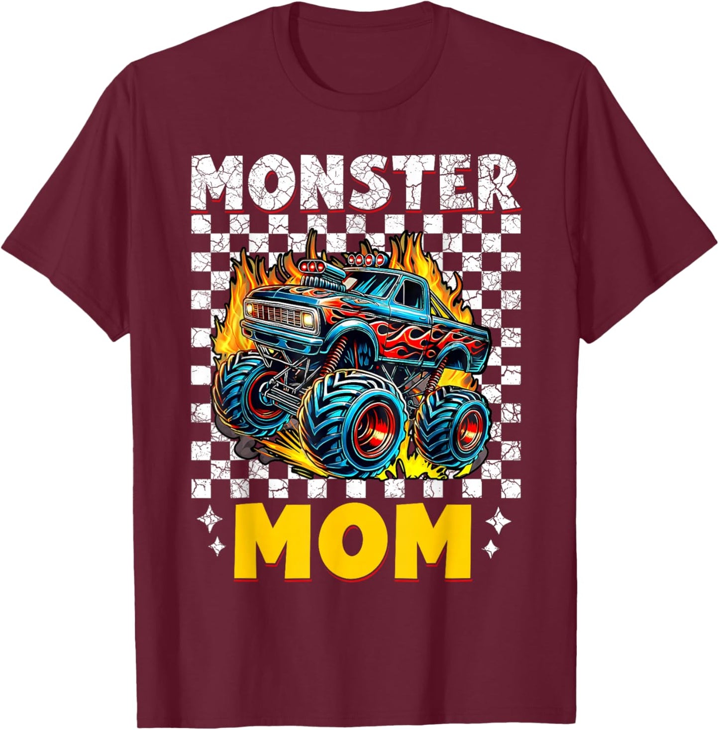 Monster Truck Mom of Birthday Boy Family Matching Bday Party T-Shirt - T-Shirt | Maroon
