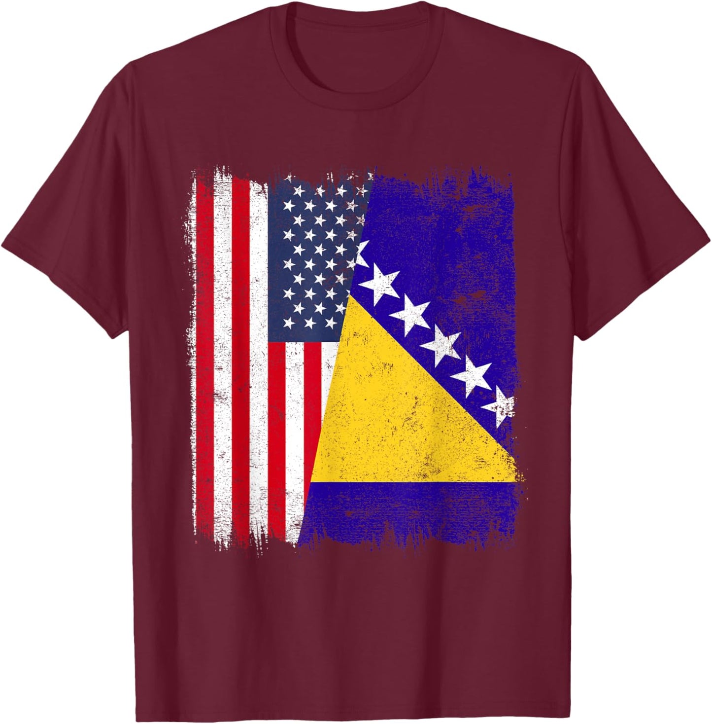 USA Bosnia and Herzegovina Half Flag America Bosnia Jersey T-Shirt - T-Shirt | Maroon