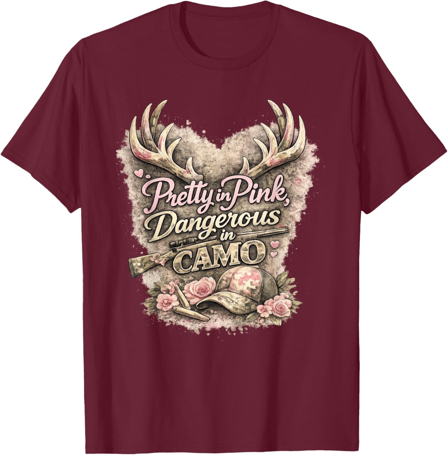 Pretty Pink Dangerous in Camo Hunting Patriotic Outdoor T-Shirt - T-Shirt | Maroon