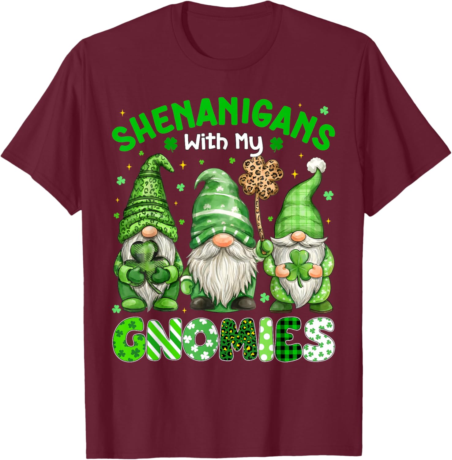Shenanigans with My Gnomies Leopard Plaid St Patricks Women T-Shirt - T-Shirt | Maroon