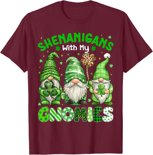 Shenanigans with My Gnomies Leopard Plaid St Patricks Women T-Shirt - T-Shirt | Maroon