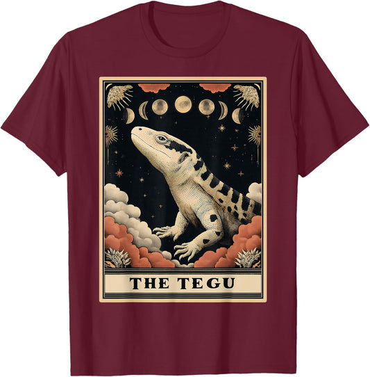 The Tegu Argentine Black and White Lizard Tarot Card Witchy T-Shirt - T-Shirt | Maroon