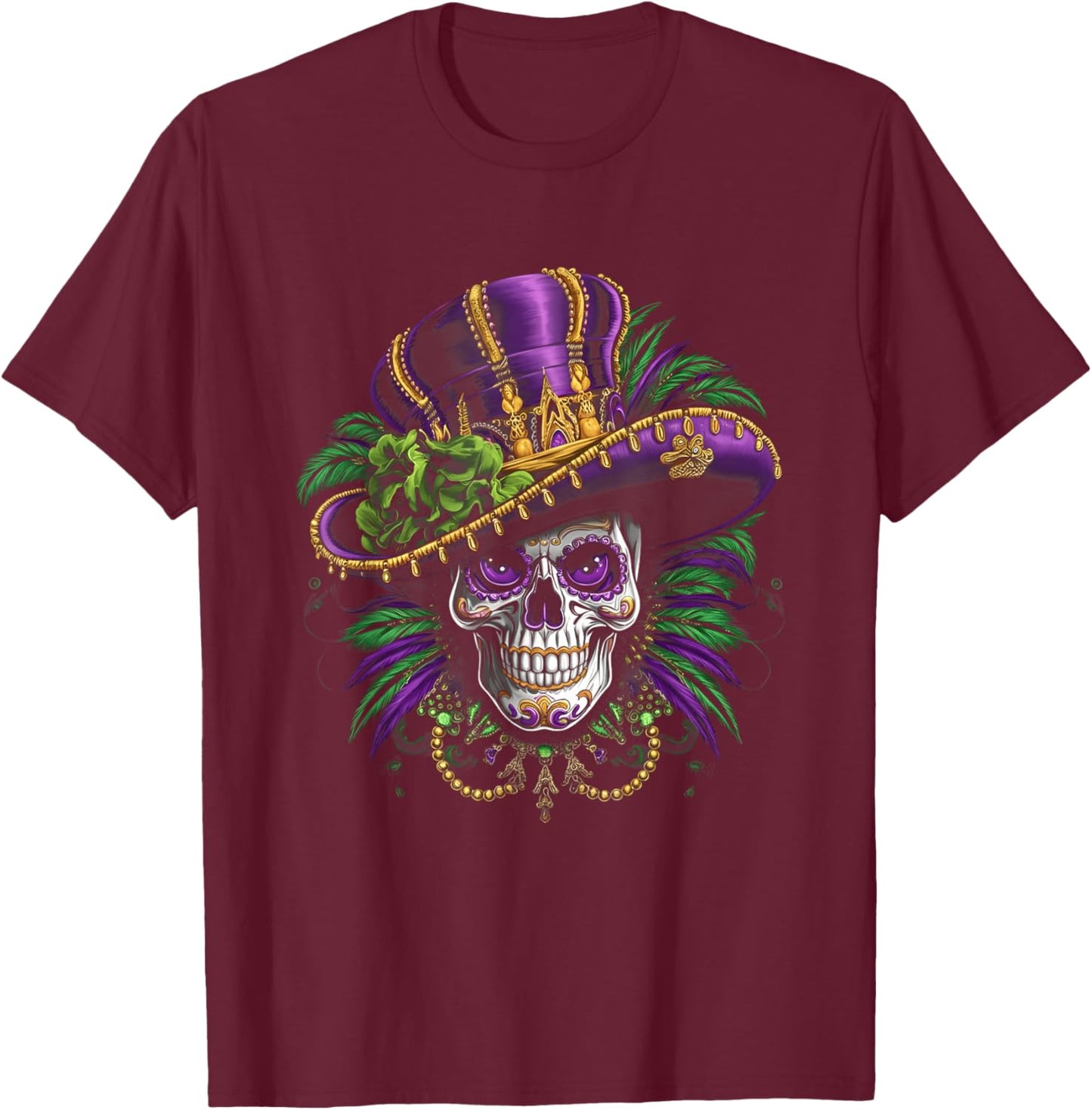 Mardi Gras Costume Sugar Skull Carnival New Orleans Trip T-Shirt - T-Shirt | Maroon
