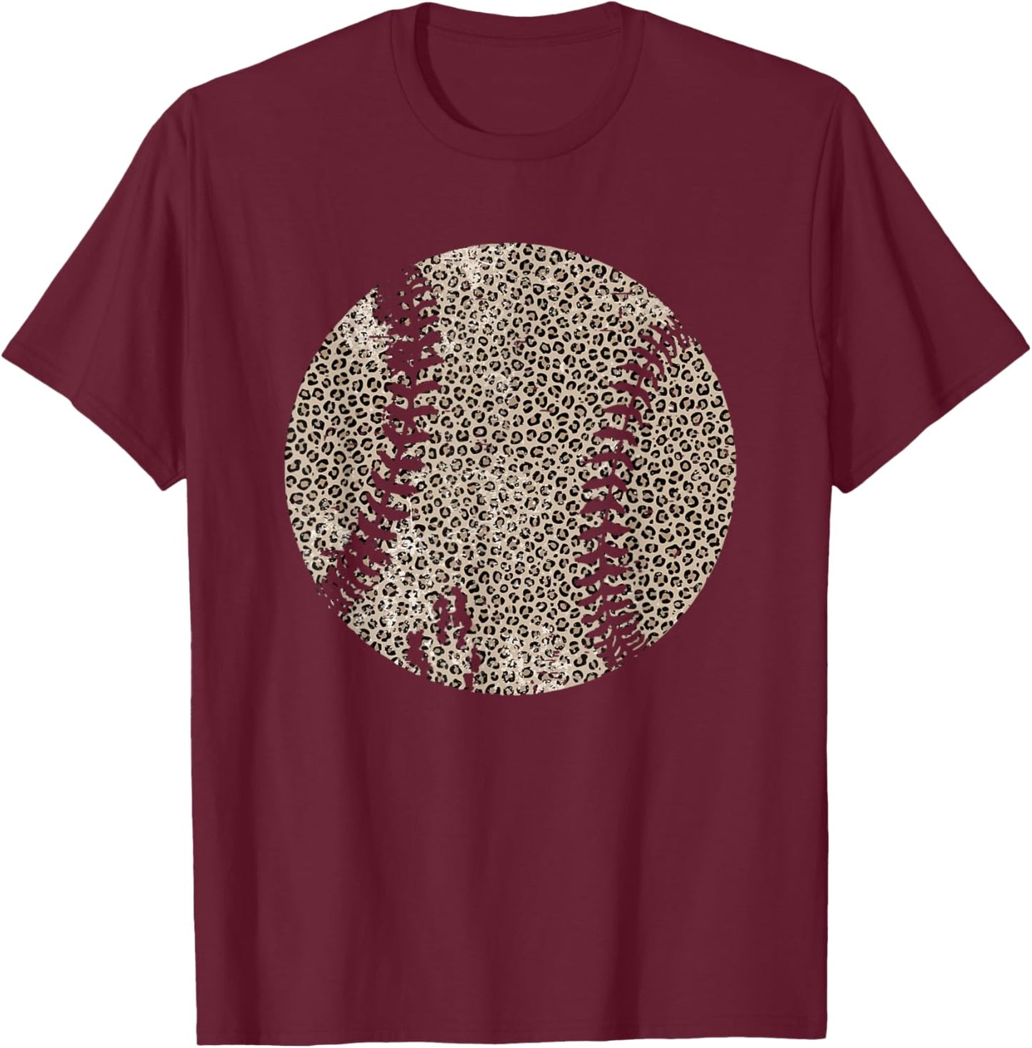 Vintage Leopard Baseball Softball Mama Funny Game Day Sport T-Shirt - T-Shirt | Maroon