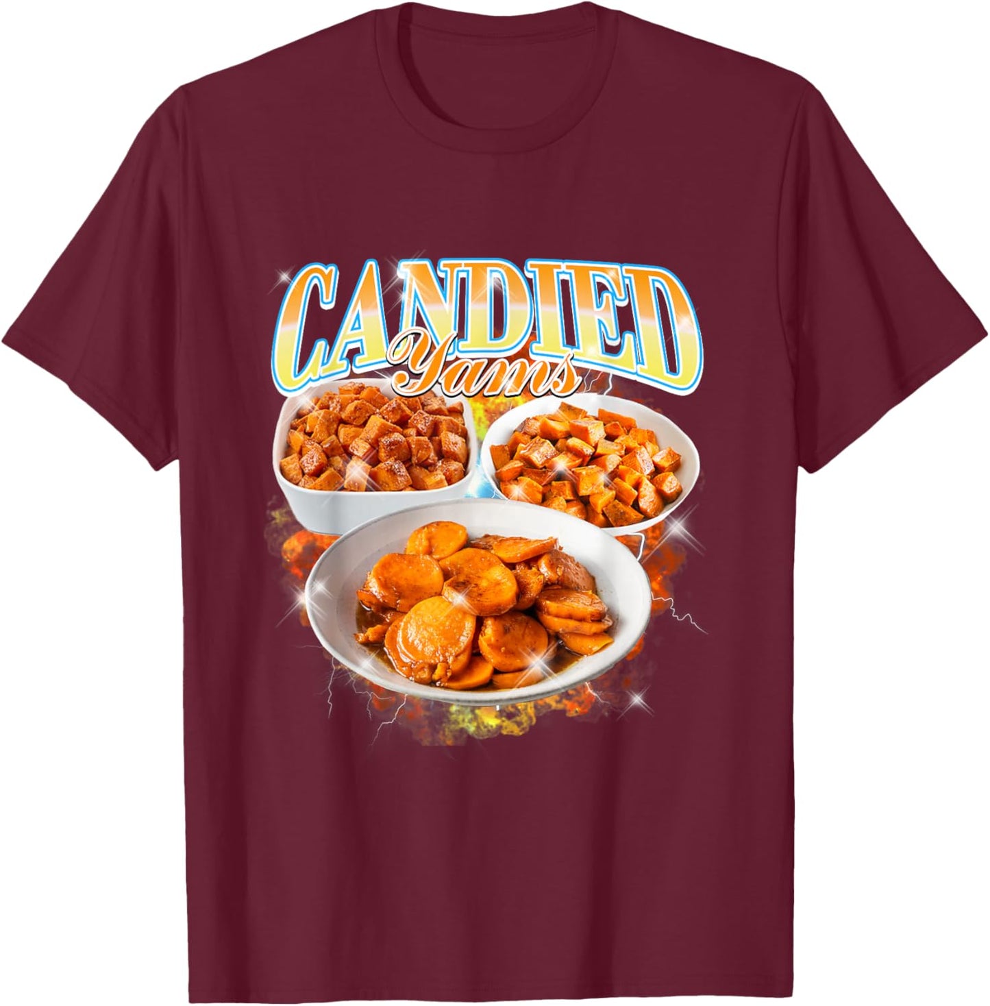 Thanksgiving Candied Yams Bootleg 90's Rap Rock Vintage T-Shirt - T-Shirt | Maroon
