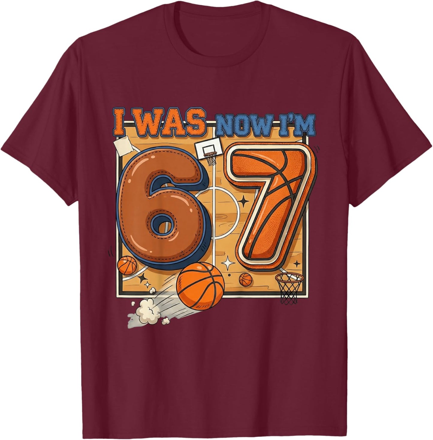 I was 6 Now Im 7 Basketball 7th Birthday Boy MVP Kids T-Shirt - T-Shirt | Maroon