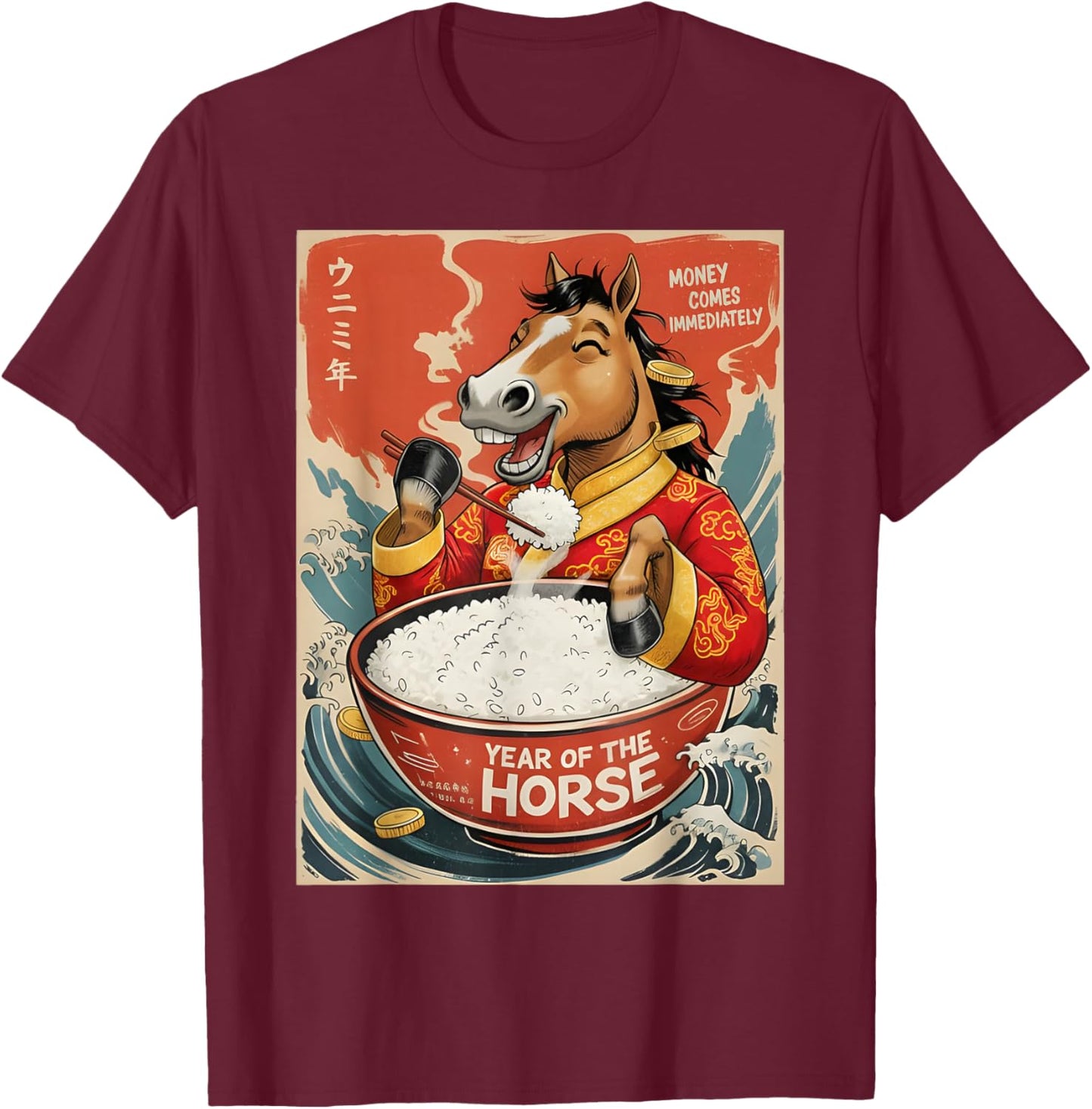 Zodiac Chinese New Year of The Horse 2026 Rice Men Women T-Shirt - T-Shirt | Maroon