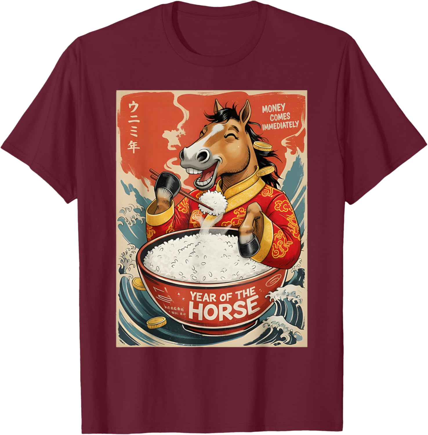 Zodiac Chinese New Year of The Horse 2026 Rice Men Women T-Shirt - T-Shirt | Maroon