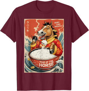 Zodiac Chinese New Year of The Horse 2026 Rice Men Women T-Shirt - T-Shirt | Maroon