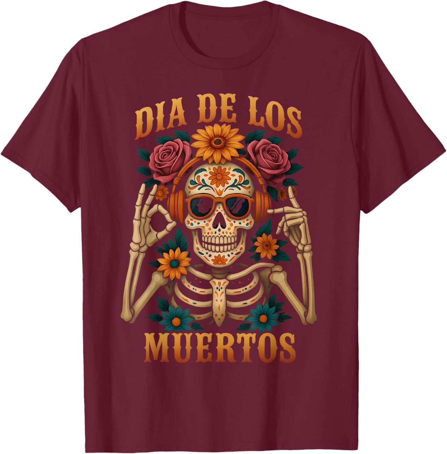 HUGvyn Dia De Los Muertos Sugar Skull Six Seven Meme 6 7 Kid T-Shirt - T-Shirt | Maroon