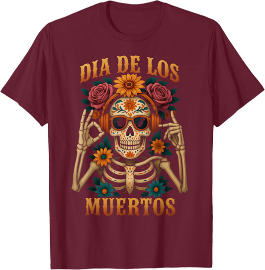 HUGvyn Dia De Los Muertos Sugar Skull Six Seven Meme 6 7 Kid T-Shirt - T-Shirt | Maroon
