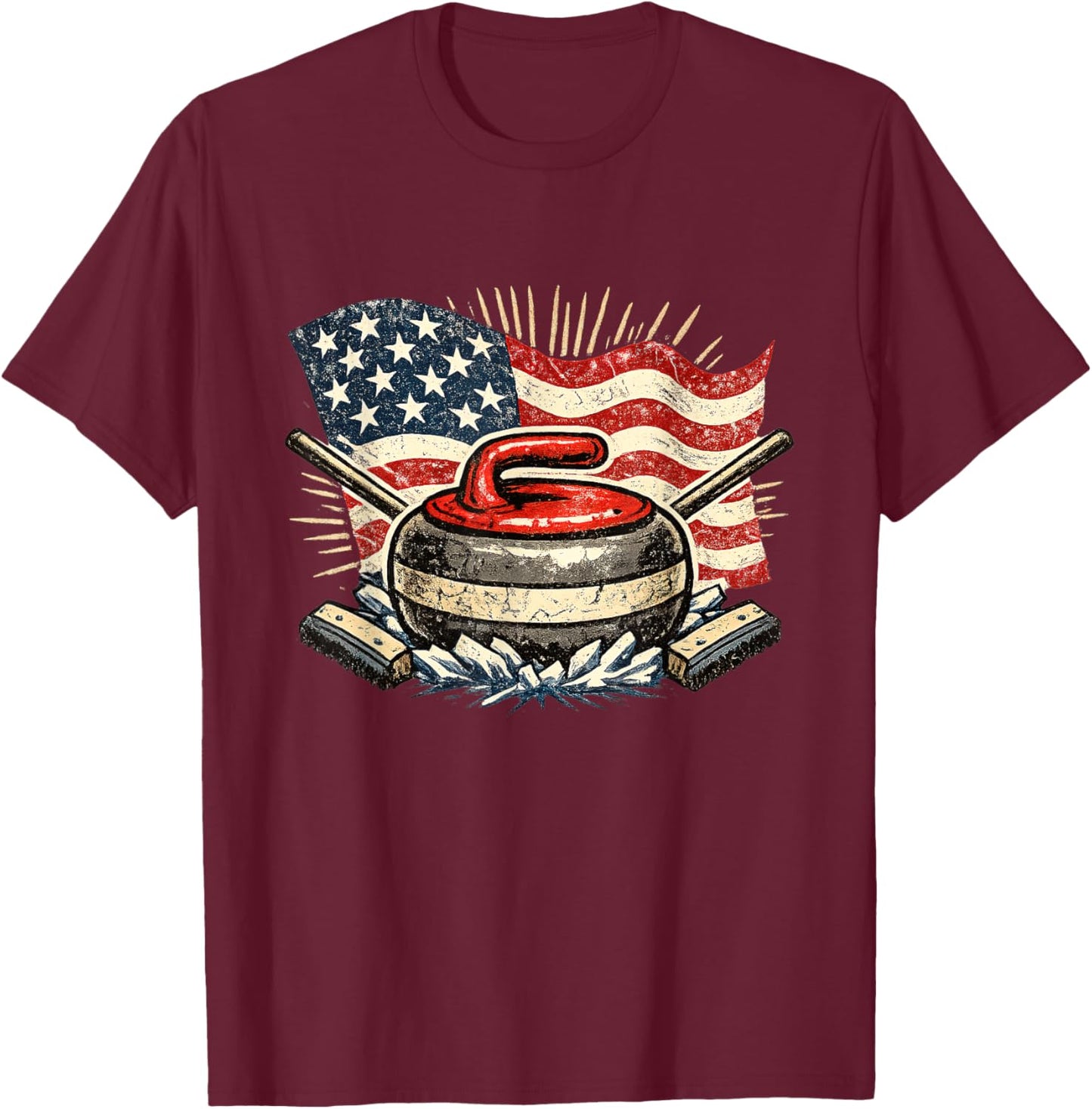 Curling USA Team Men Women Kids Sports - Vintage T-Shirt - T-Shirt | Maroon