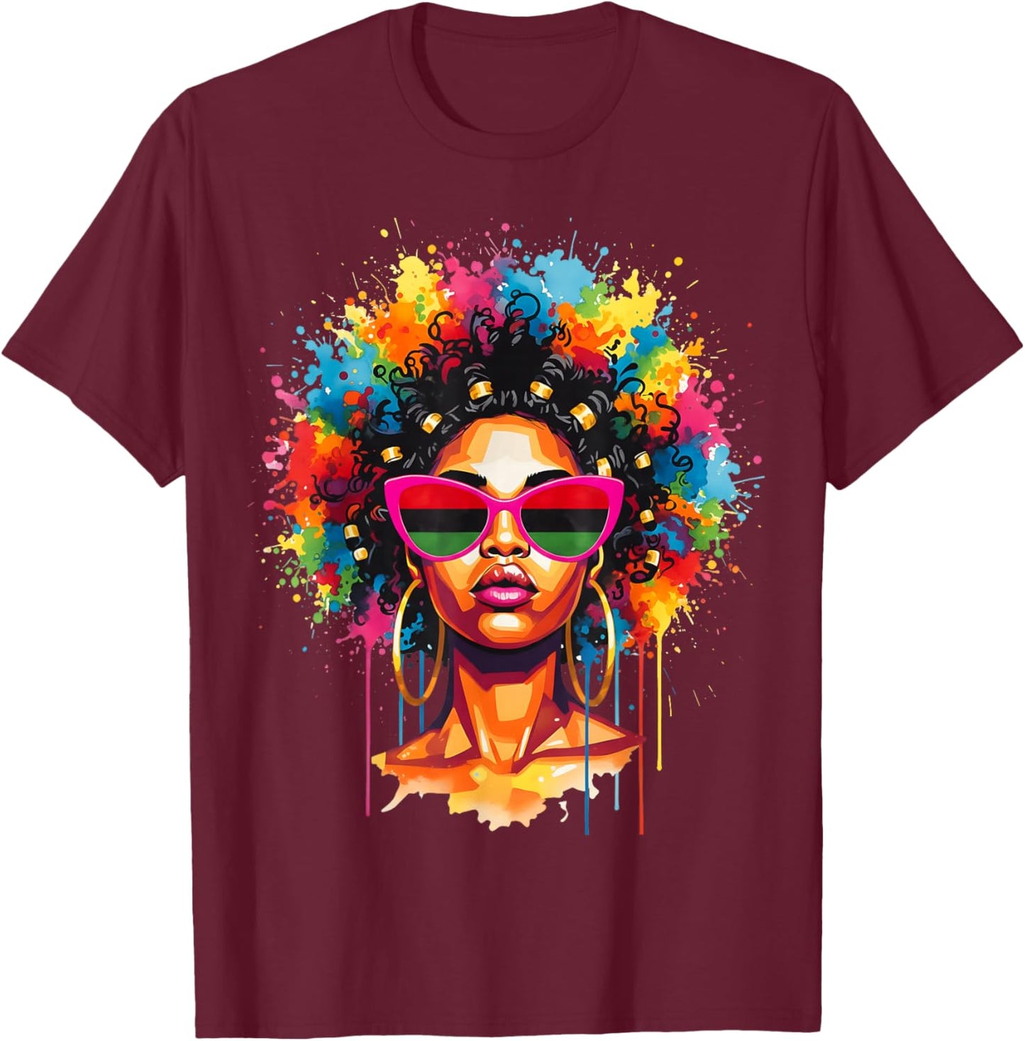 Black Queen Dripping Afro Melanin Black History Juneteenth T-Shirt - T-Shirt | Maroon