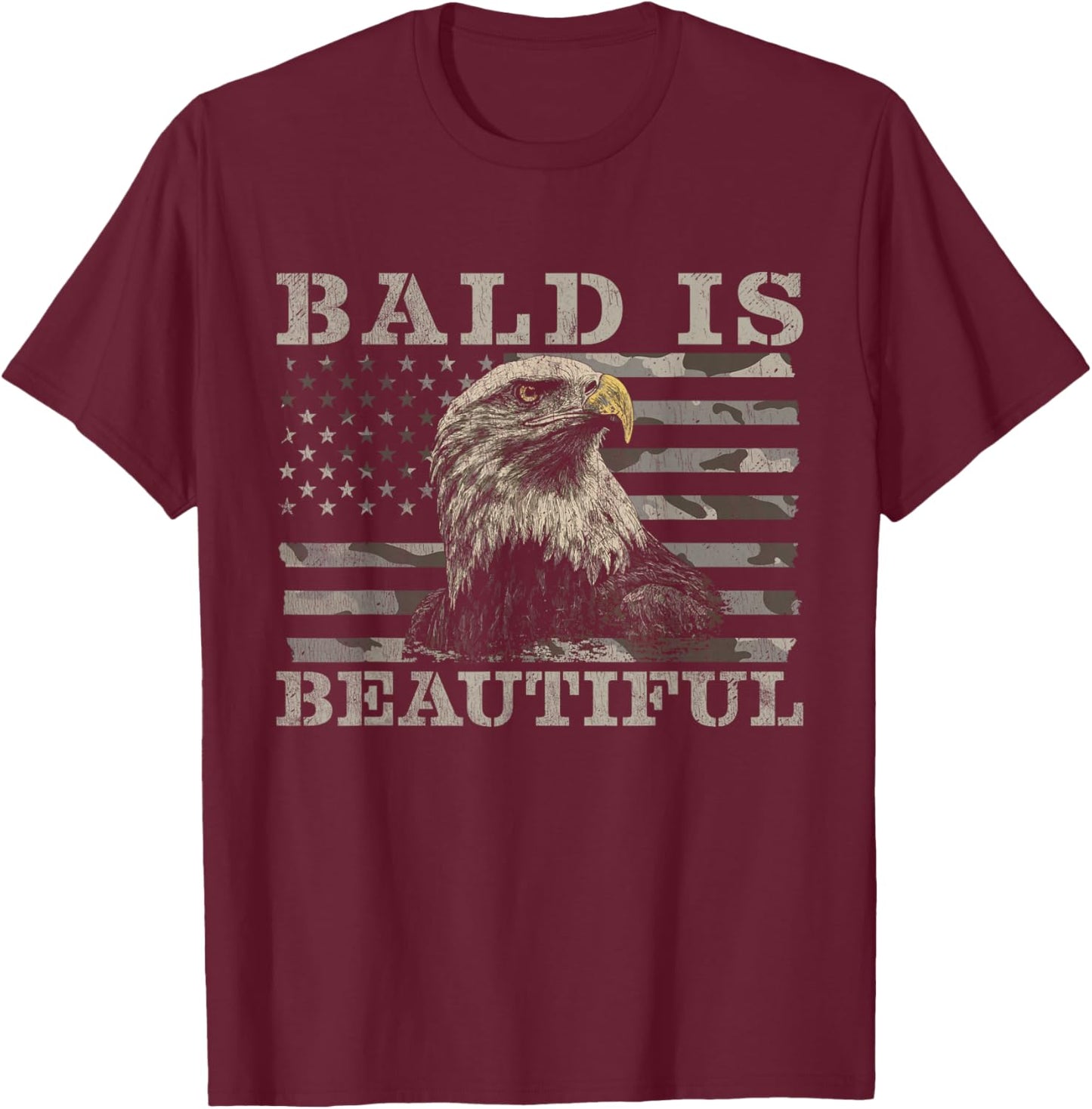 Bald is Beautiful Funny Eagle American Flag T-Shirt - T-Shirt | Maroon