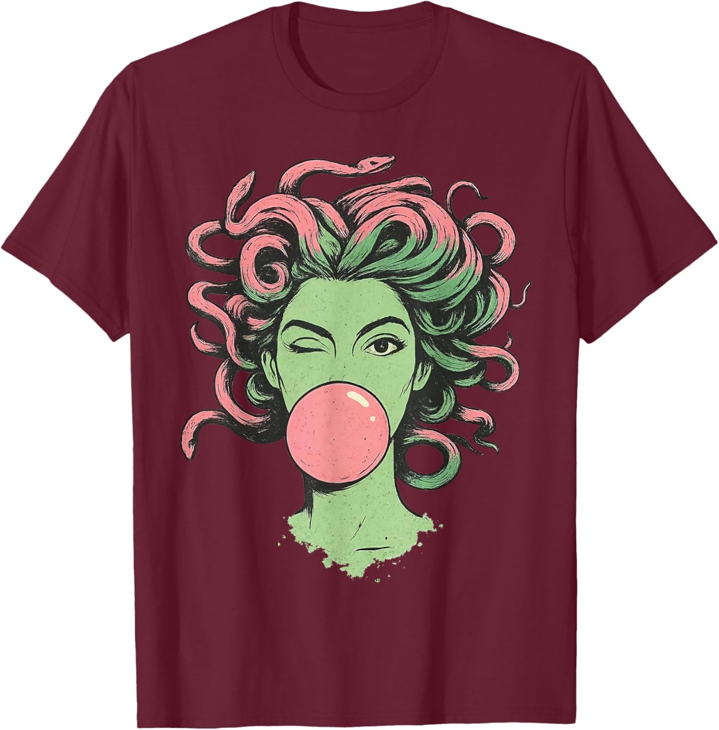 Medusa Bubblegum Mythological Snake Hair Goddess Feminist T-Shirt - T-Shirt | Maroon