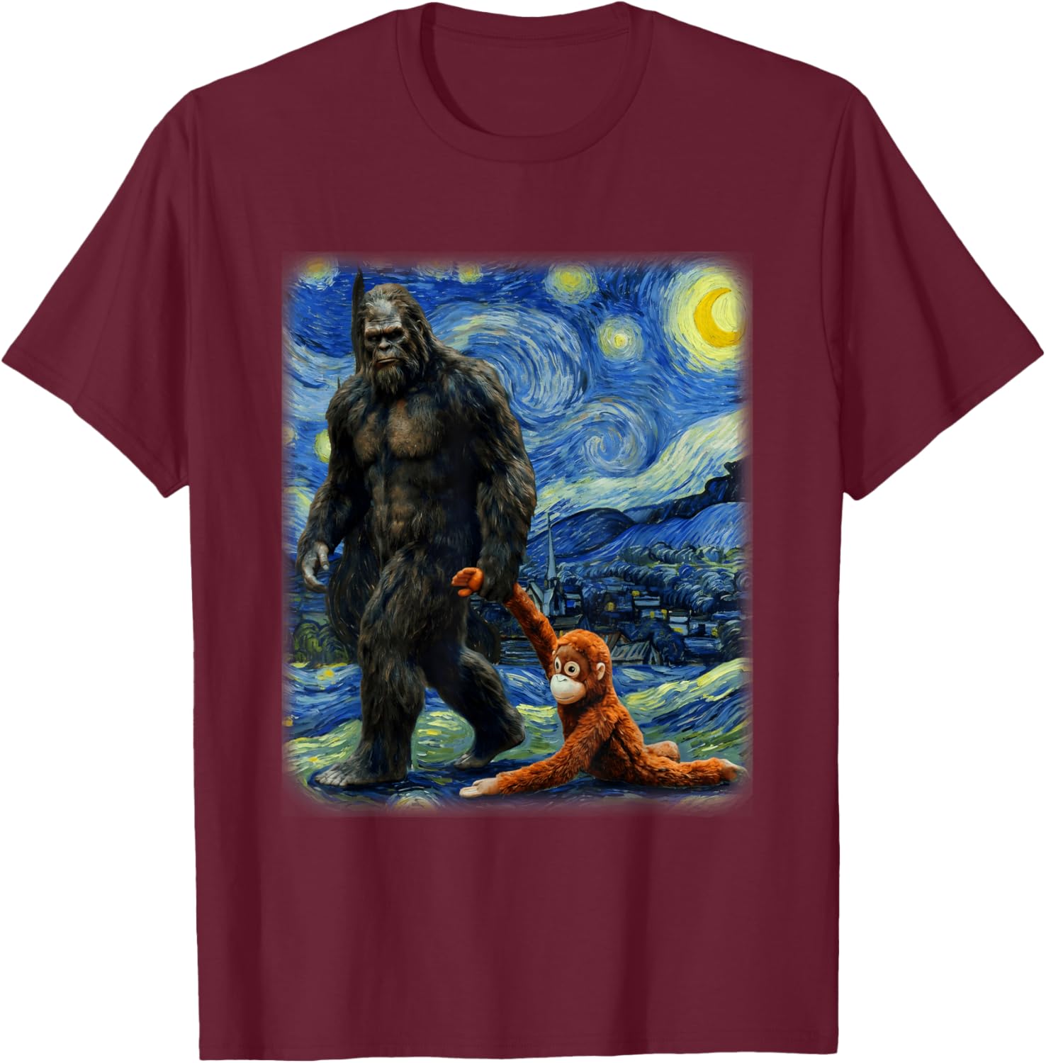 Punch the Monkey Bigfoot Sasquatch Video Meme Baby Monkey T-Shirt - T-Shirt | Maroon