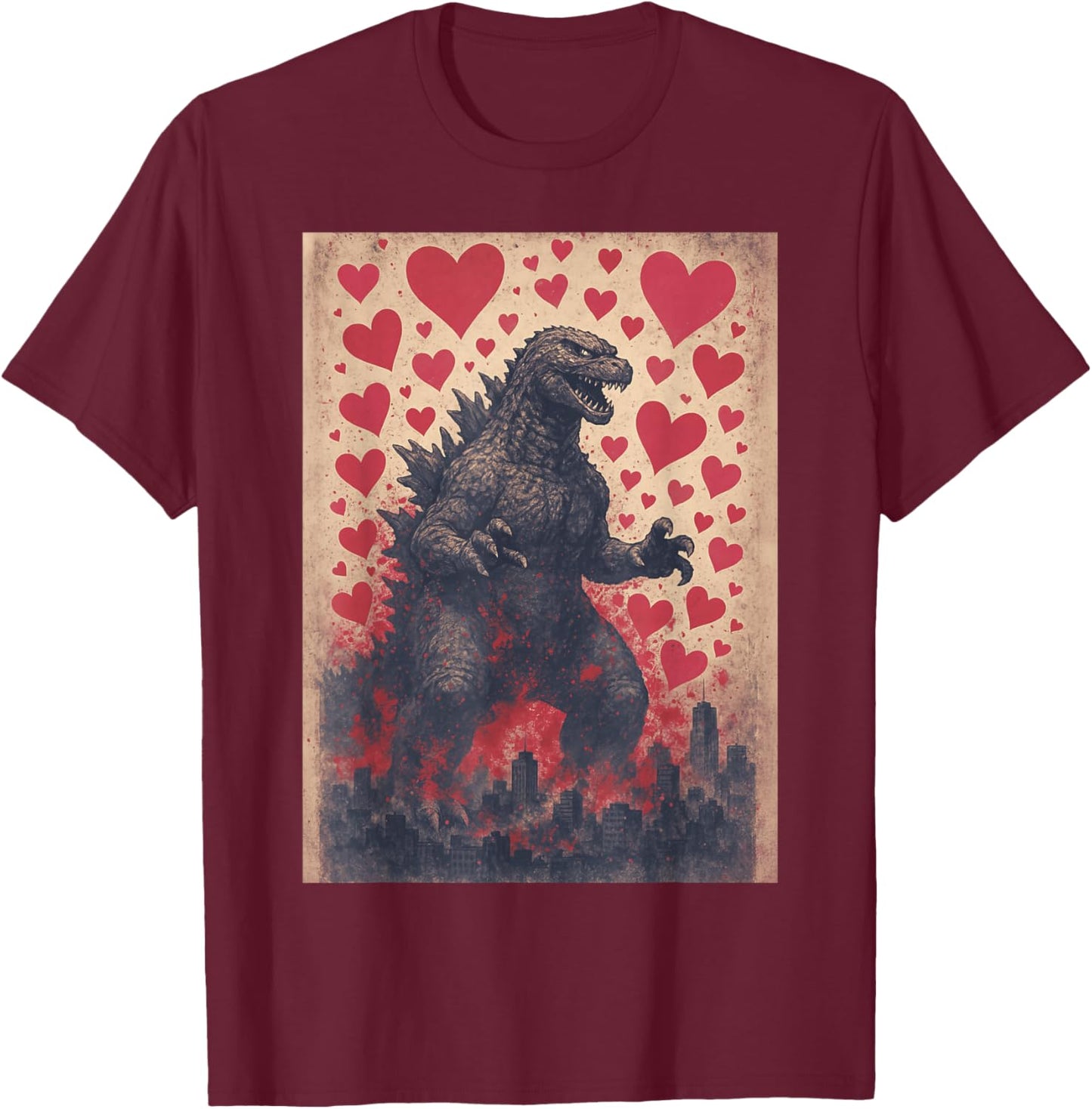 Vintage Kaiju Valentine Japanese Monster T-Shirt - T-Shirt | Maroon