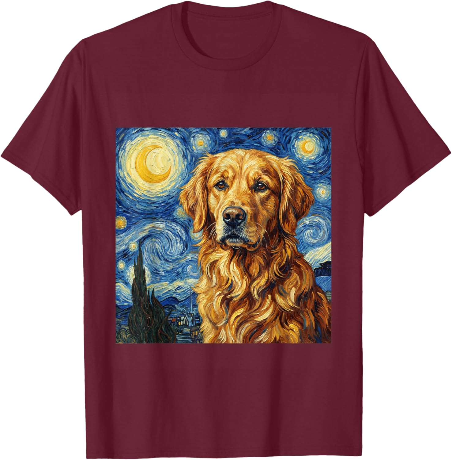 Golden Retriever Starry Night Dog Lover T-Shirt - T-Shirt | Maroon