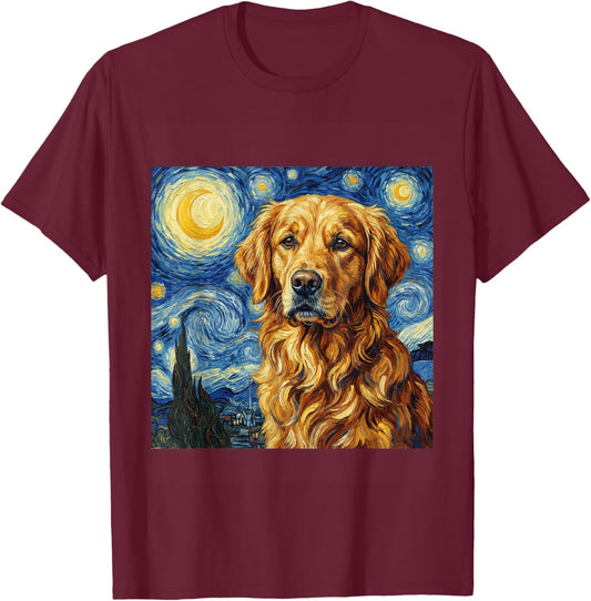Golden Retriever Starry Night Dog Lover T-Shirt - T-Shirt | Maroon