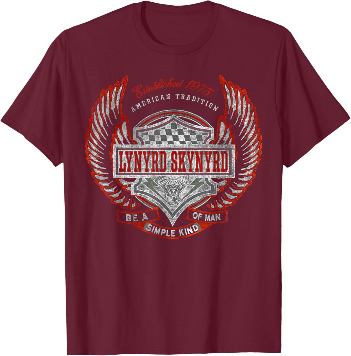 Lynyrd Skynyrd Simple Man 1973 Rally Race Car Biker Rock Fan T-Shirt - T-Shirt | Maroon